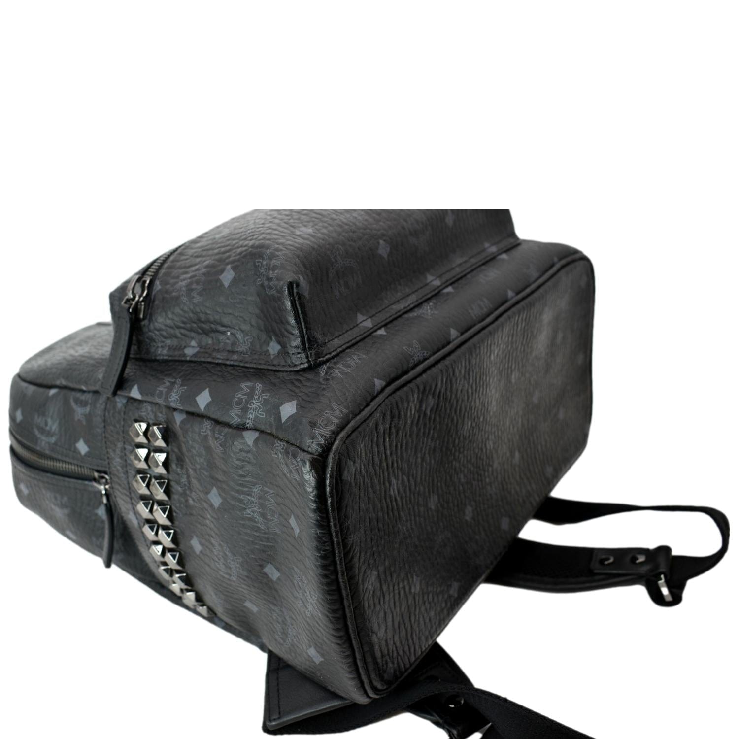 RvceShops Revival, Black MCM Quilted Studded Visetos Leather Backpack