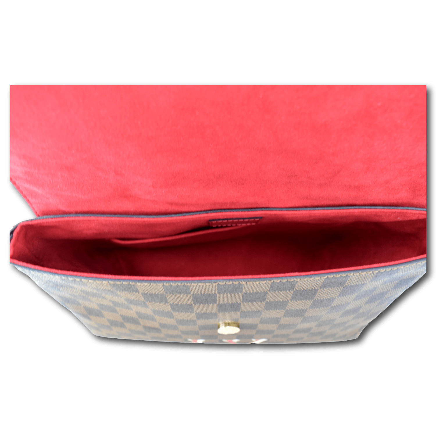 Louis Vuitton Red Interior Damier Shoulder Bag Brown Canvas