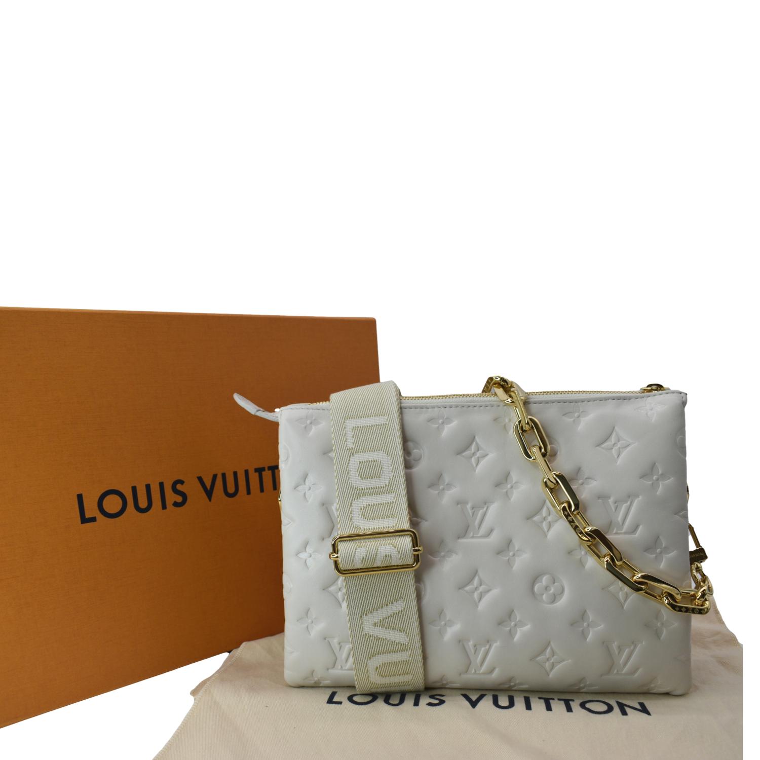 Louis Vuitton Cream Puffy Lambskin Monogram Coussin PM