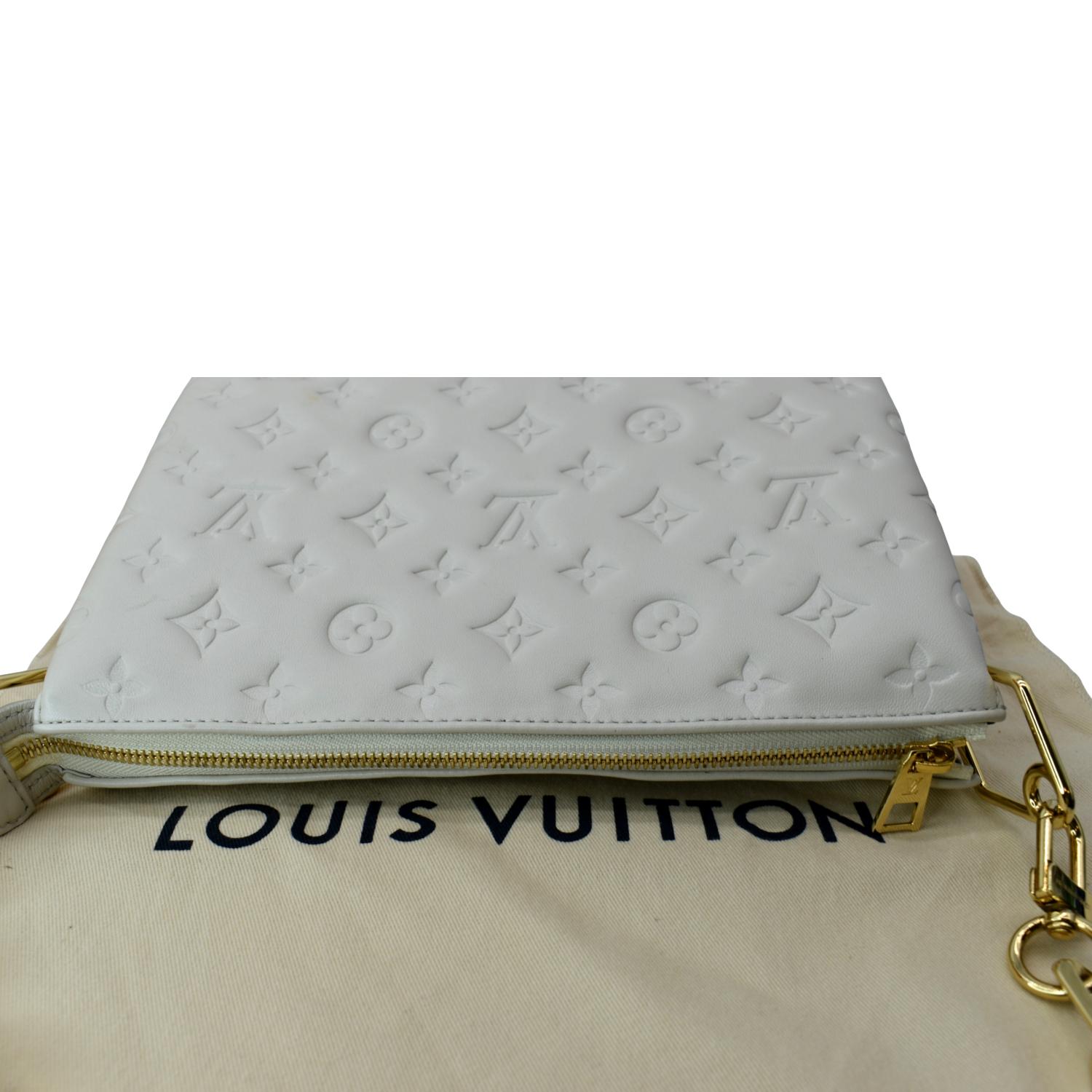 Louis Vuitton Cream Puffy Lambskin Monogram Coussin PM
