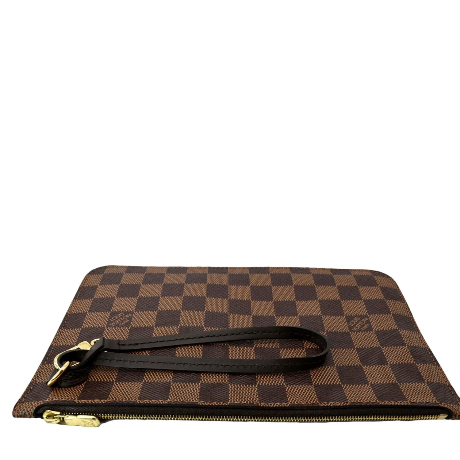 Louis Vuitton Damier Ebene Neverfull Pochette Wristlet Bag Leather