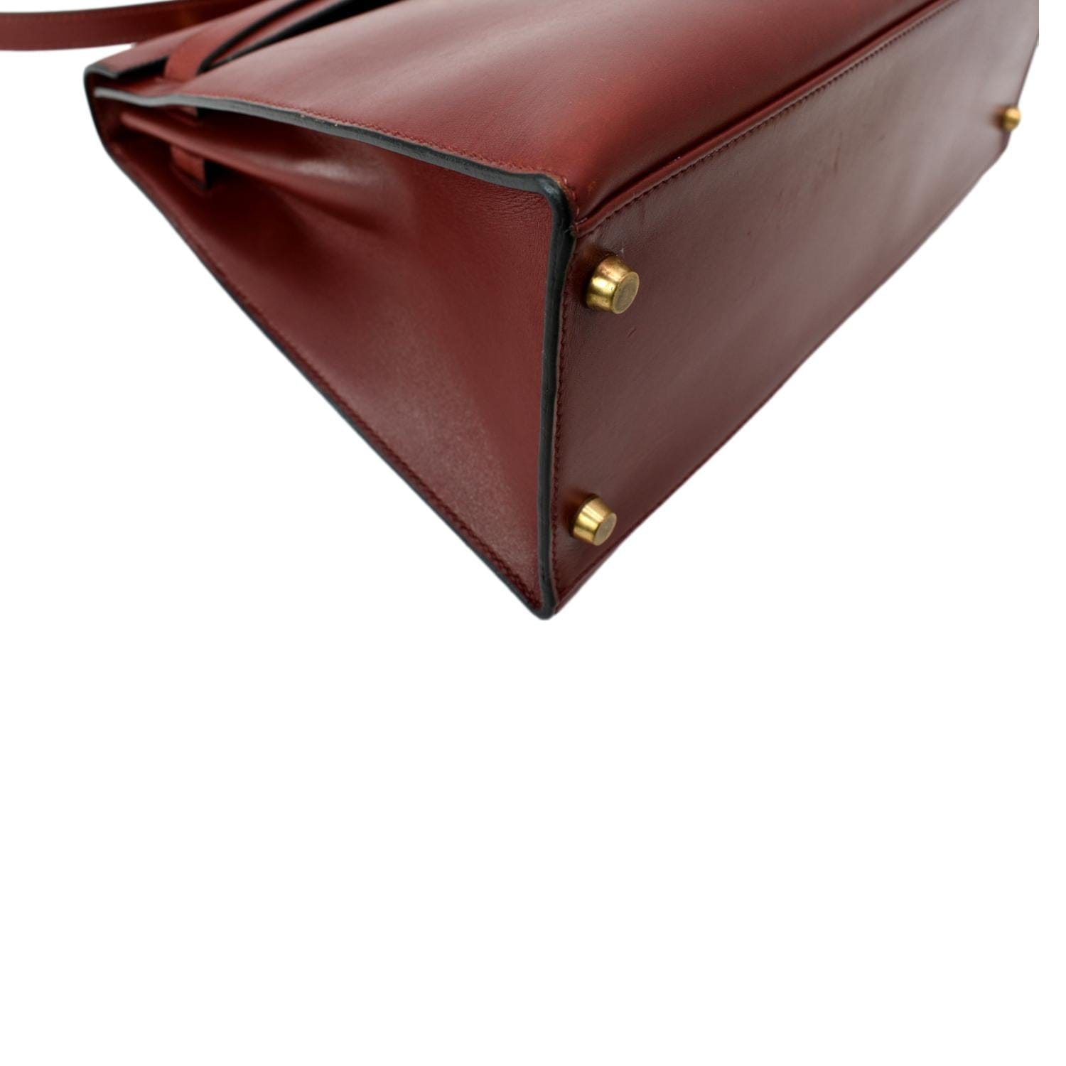 Hermès Kelly 32 sellier handbag strap in rouge brique box calfskin leather,  SHW at 1stDibs