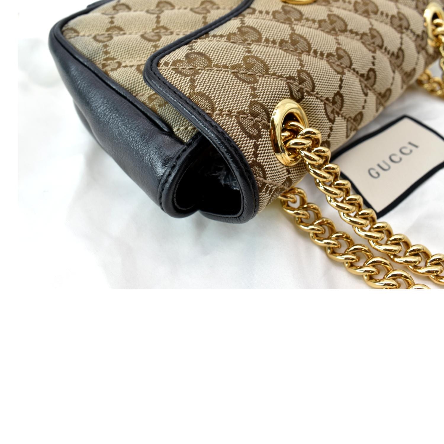 GUCCI MARMONT QUILTED GG CANVAS BLACK LEATHER