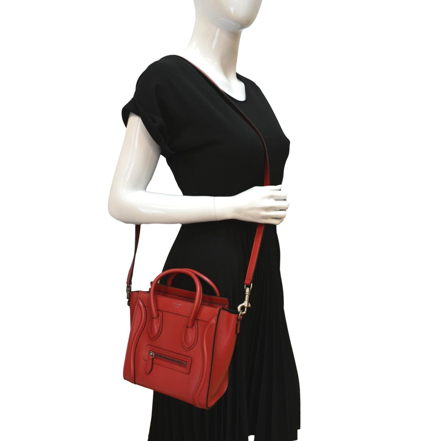 Celine Luggage Nano Shopper Women's Leather Handbag,Shoulder Bag Dark Red