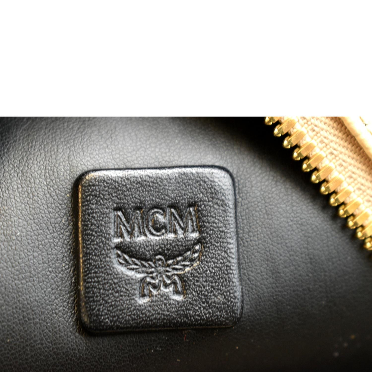 Authentic MCM Beige Visetos Leather Monogram Coated Canvas Large Satchel Bag