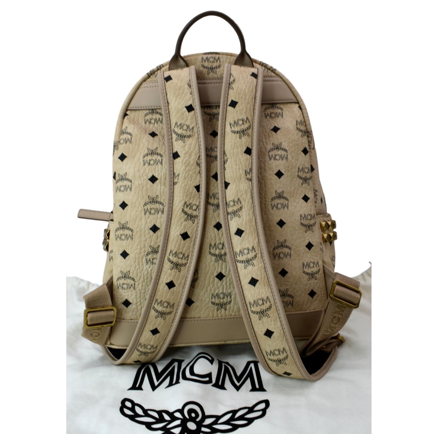 MCM Striped Visetos Small Stark Backpack Beige 1216730