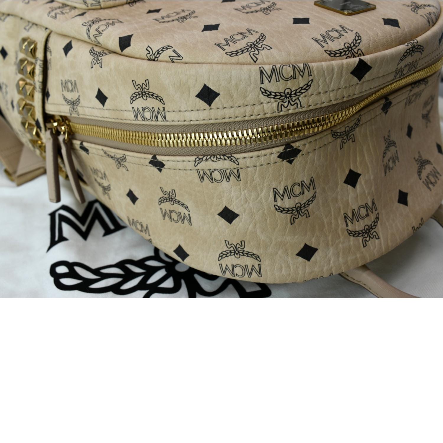 MCM Visetos Medium Sprinkle Stud Stark Backpack Beige 757225