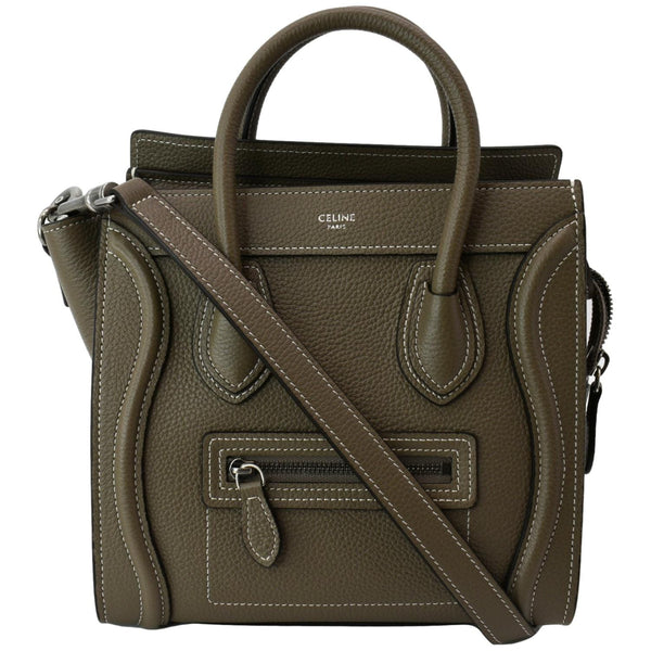 CELINE Nano Luggage Drummed Calfskin Leather Shoulder Bag Khaki