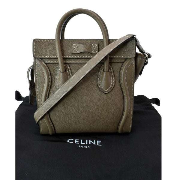 CELINE Nano Luggage Drummed Calfskin Leather Shoulder Bag Khaki