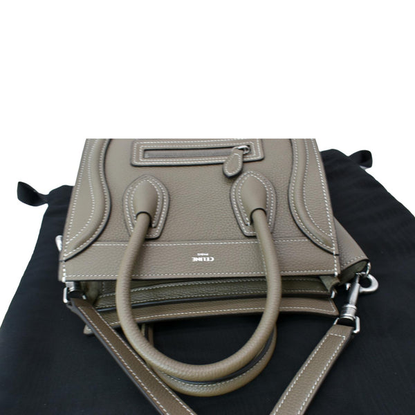 CELINE Nano Luggage Drummed Calfskin Leather Shoulder Bag Khaki