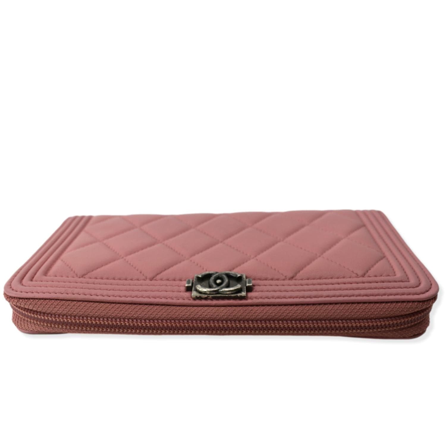 Chanel Small Boy Caviar Leather Zip Around Wallet Pink