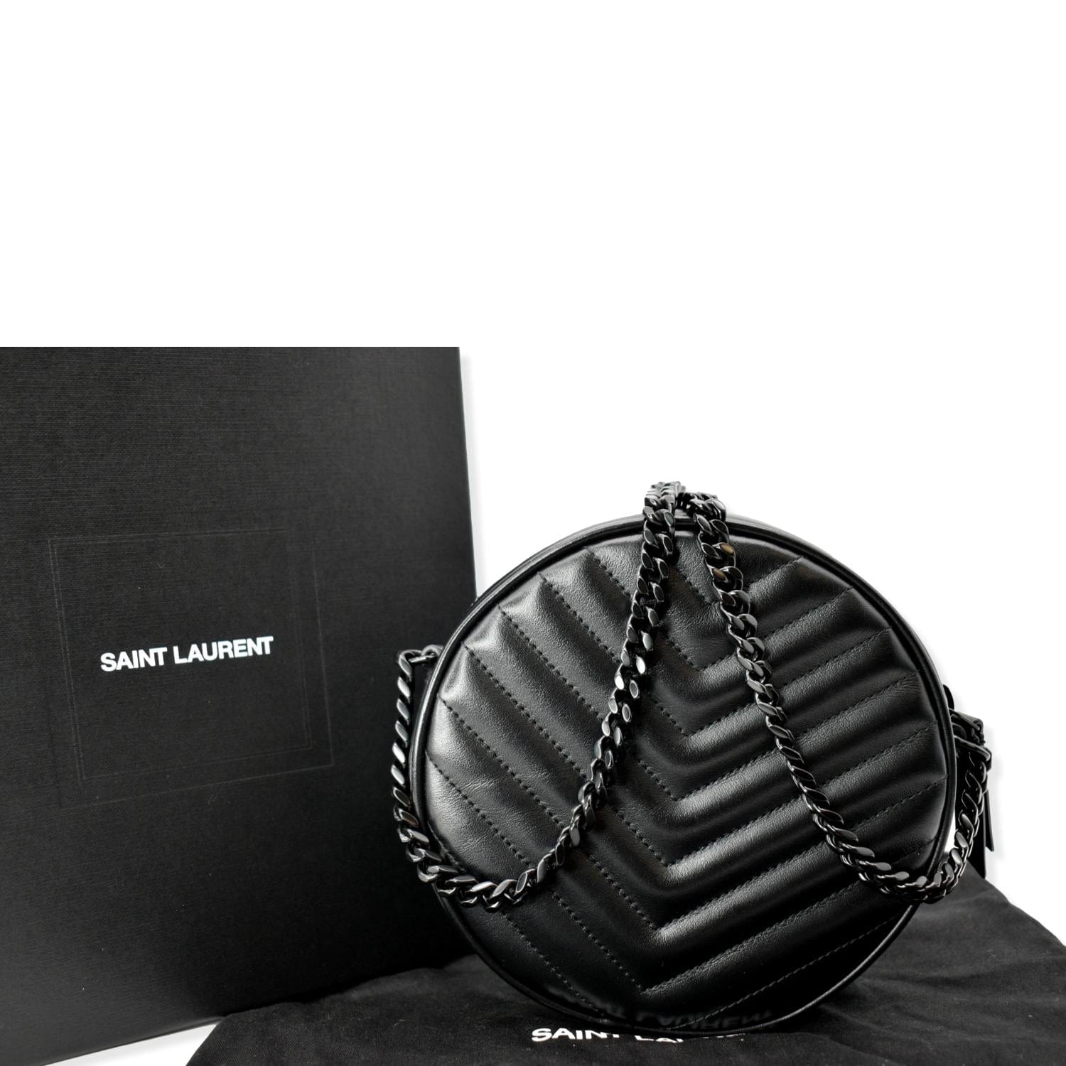 YVES SAINT LAURENT Vinyle Round Chevron Leather Camera Crossbody Bag R