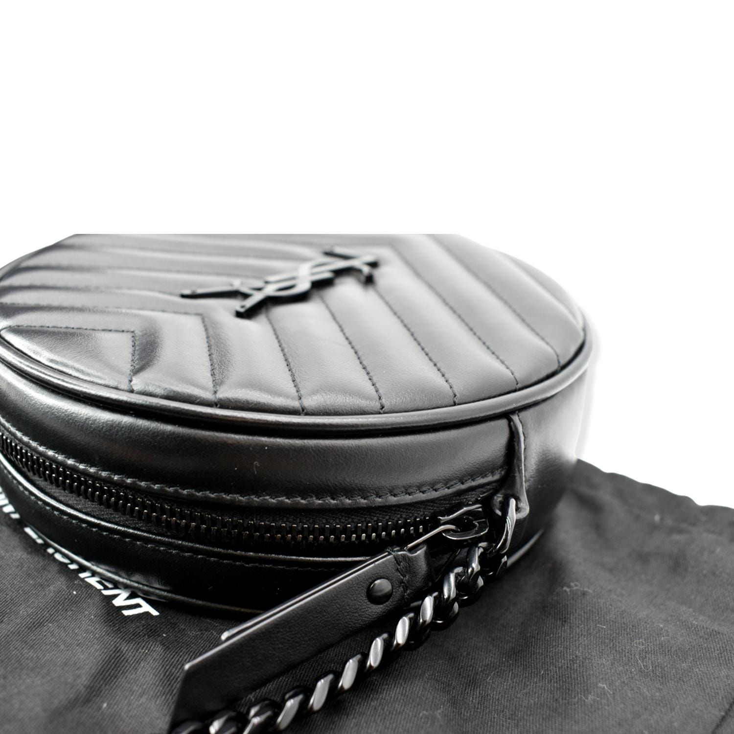 YVES SAINT LAURENT Vinyle Round Chevron Leather Camera Crossbody Bag B