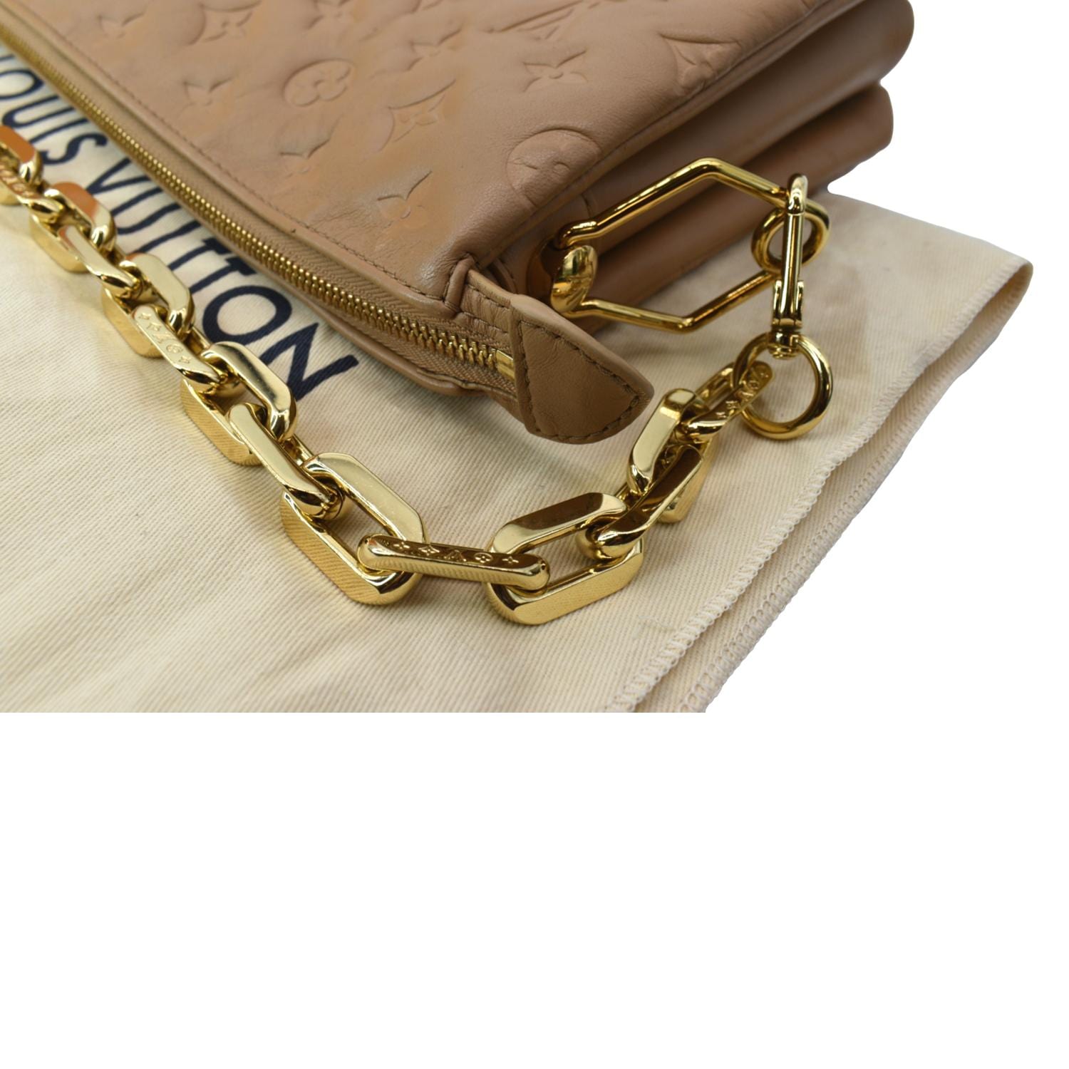 Louis Vuitton Camel Monogram Embossed Lambskin Leather Pochette Coussin Bag  - Yoogi's Closet