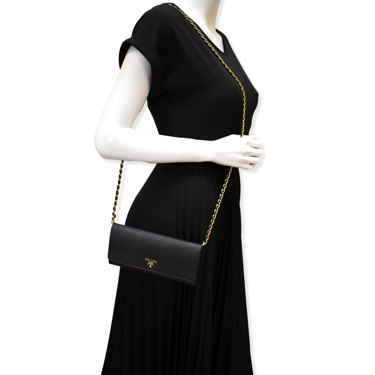 Prada Ladies Black Pattina Saffiano Leather Shoulder Bag