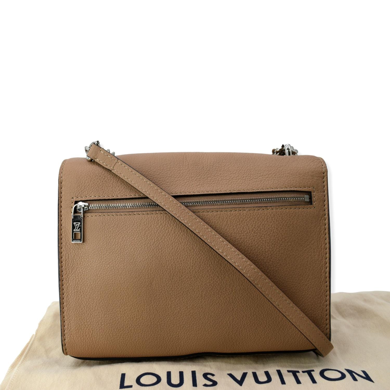 LOUIS VUITTON Louise Calfskin Leather Chain Shoulder Bag Taupe Brown