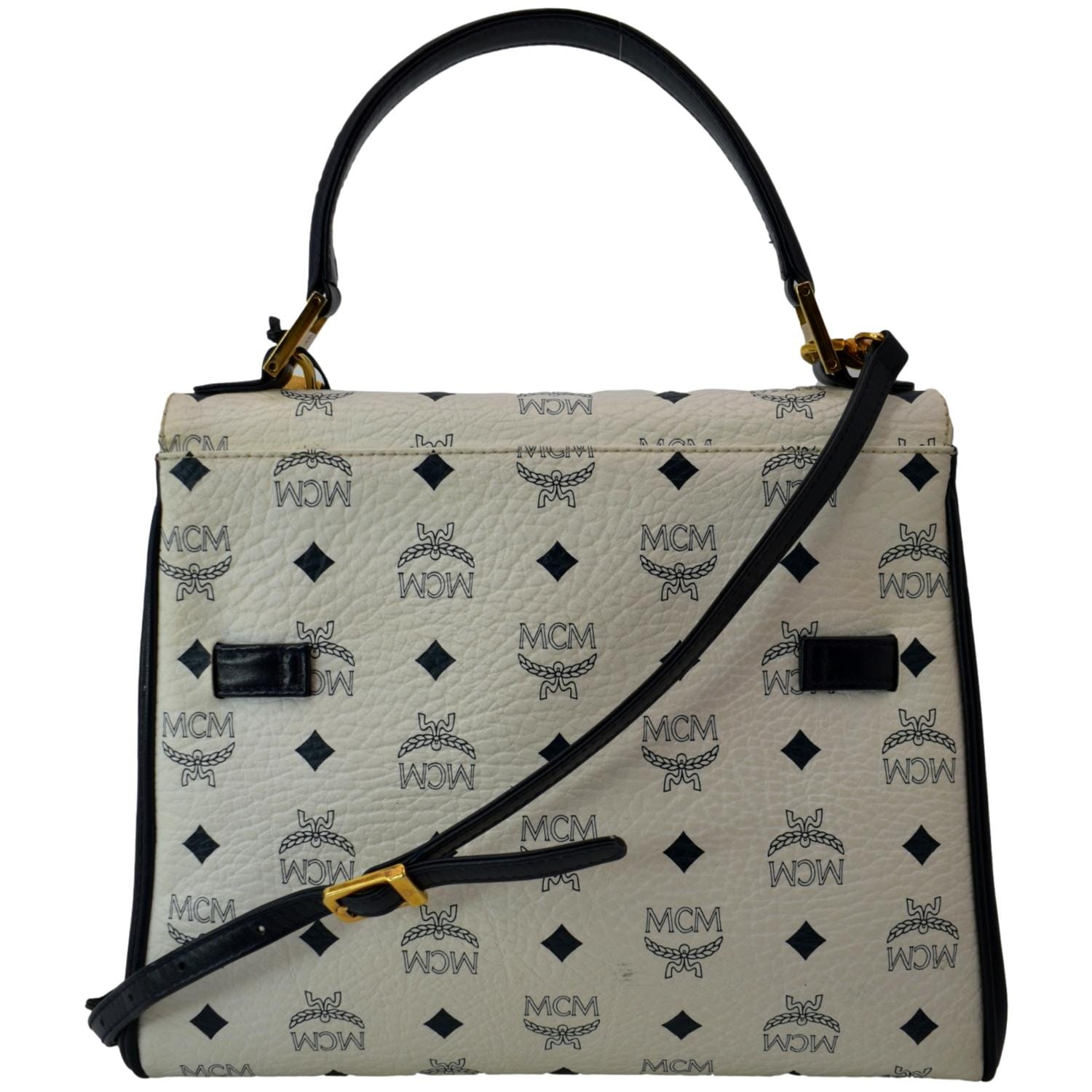 MCM Visetos White Navy 2way Shoulder Handbag Authentic Vintage