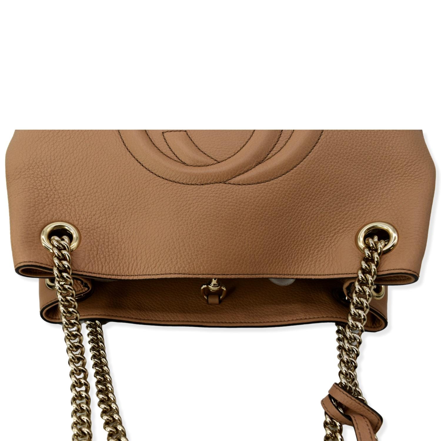Gucci Beige Pebbled Leather Soho Chain Shoulder Bag - Yoogi's Closet