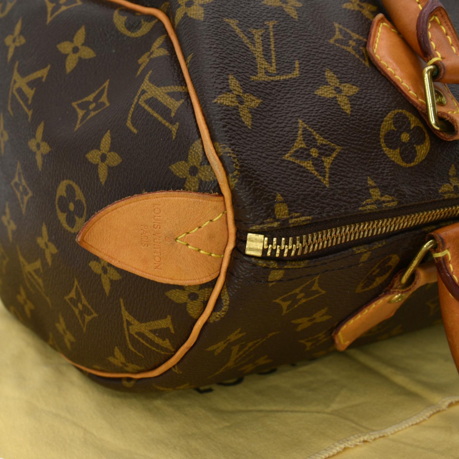 Louis Vuitton Shoulder Speedy Brown Canvas Bag Red Velour Interior