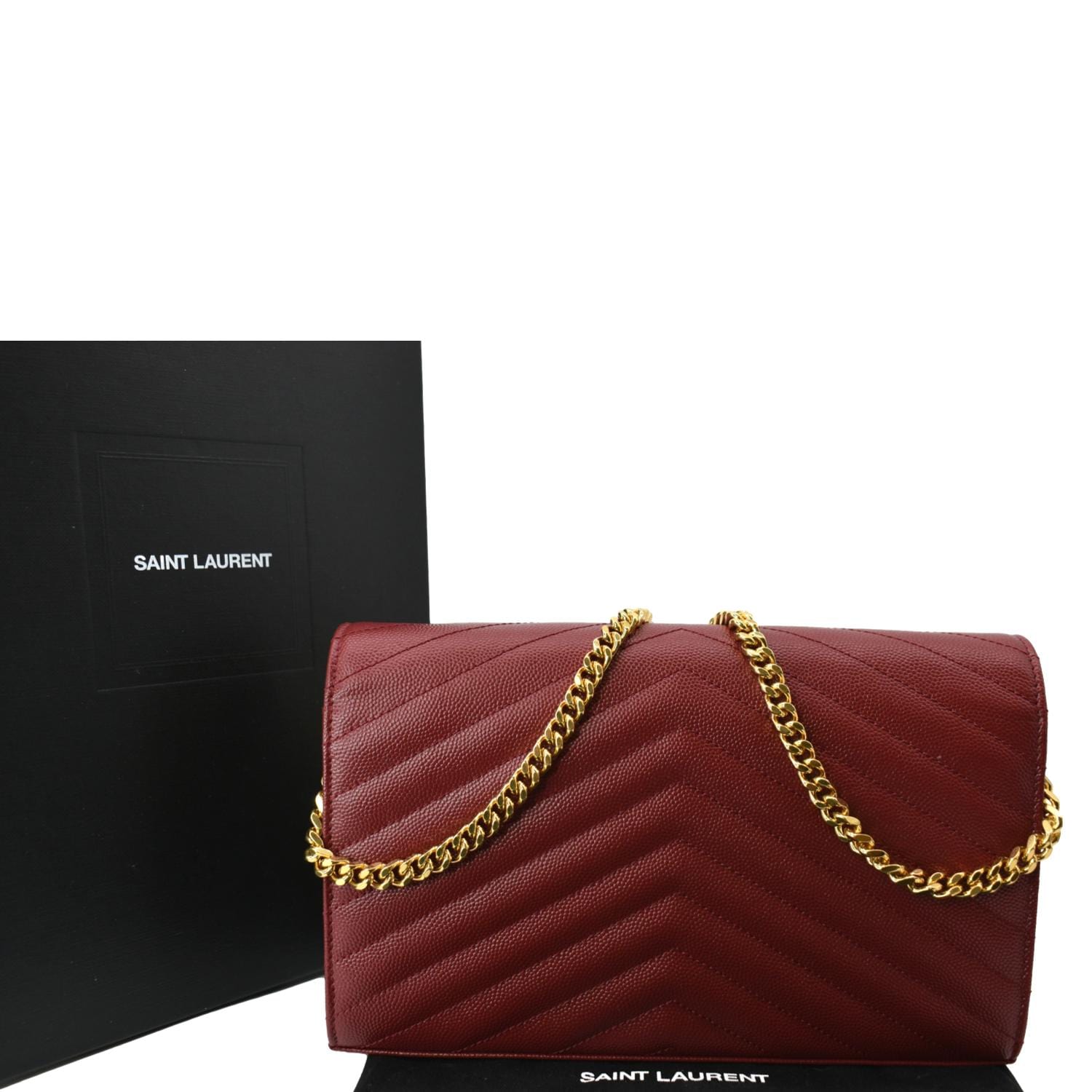 YSL Red Grained Calfskin Envelope Wallet-On-Chain (WOC