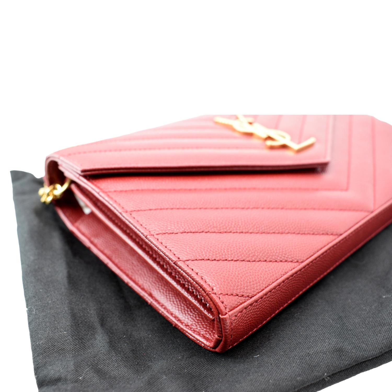Yves Saint Laurent Embossed Leather Wallet on Chain Shoulder Bag Red