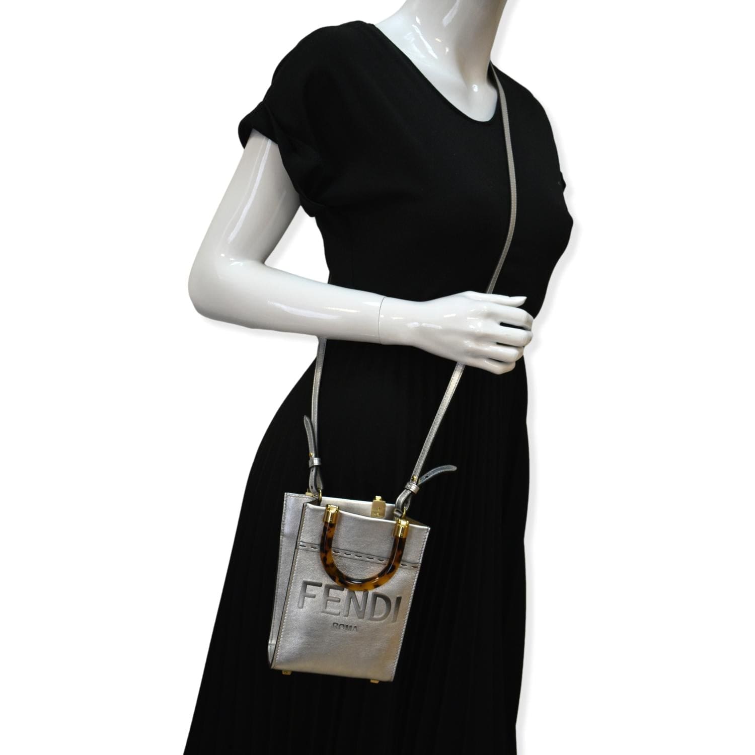 Mini Sunshine Shopper - Dove-grey leather mini-bag