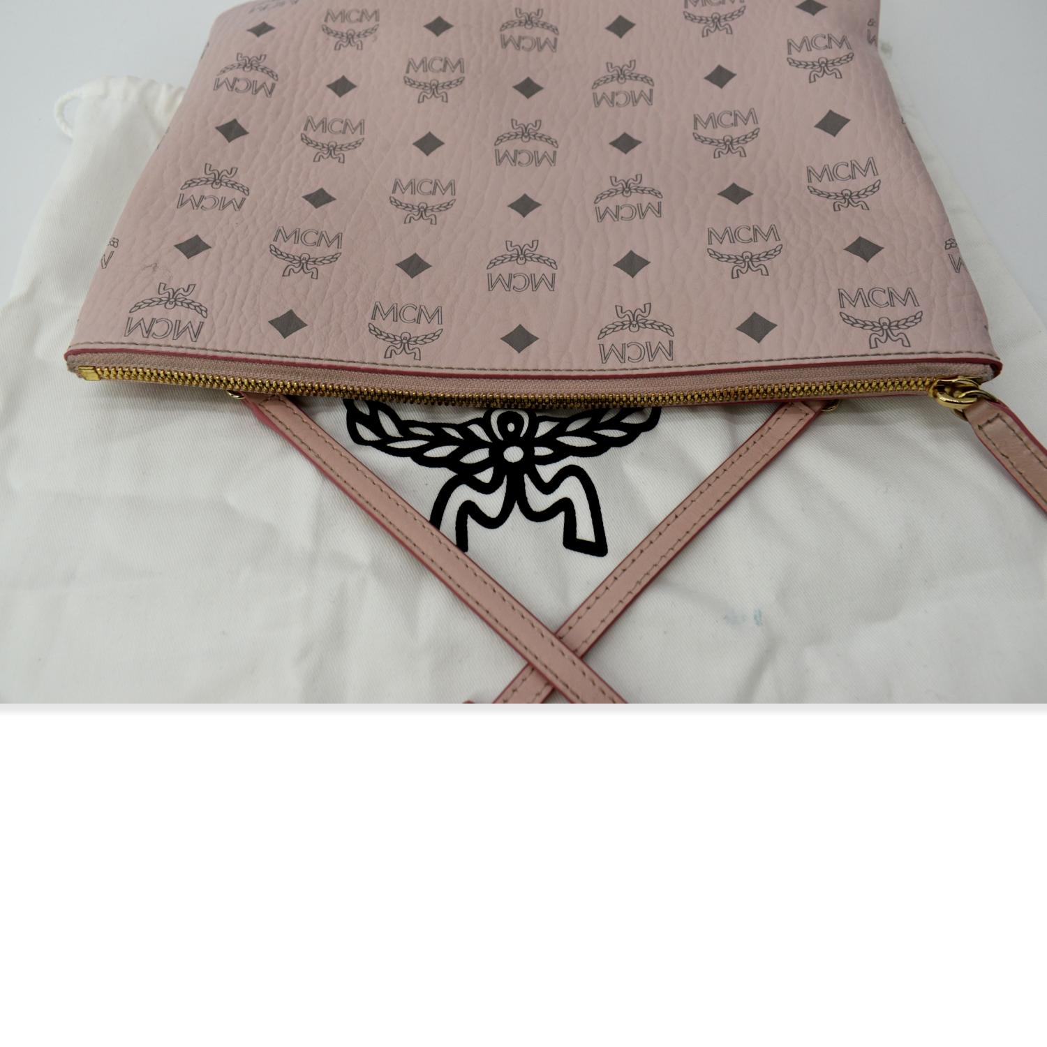 $470 MCM Powder Pink Visetos Coated Canvas Crossbody Pouch Bag  MYZCATA07QH001