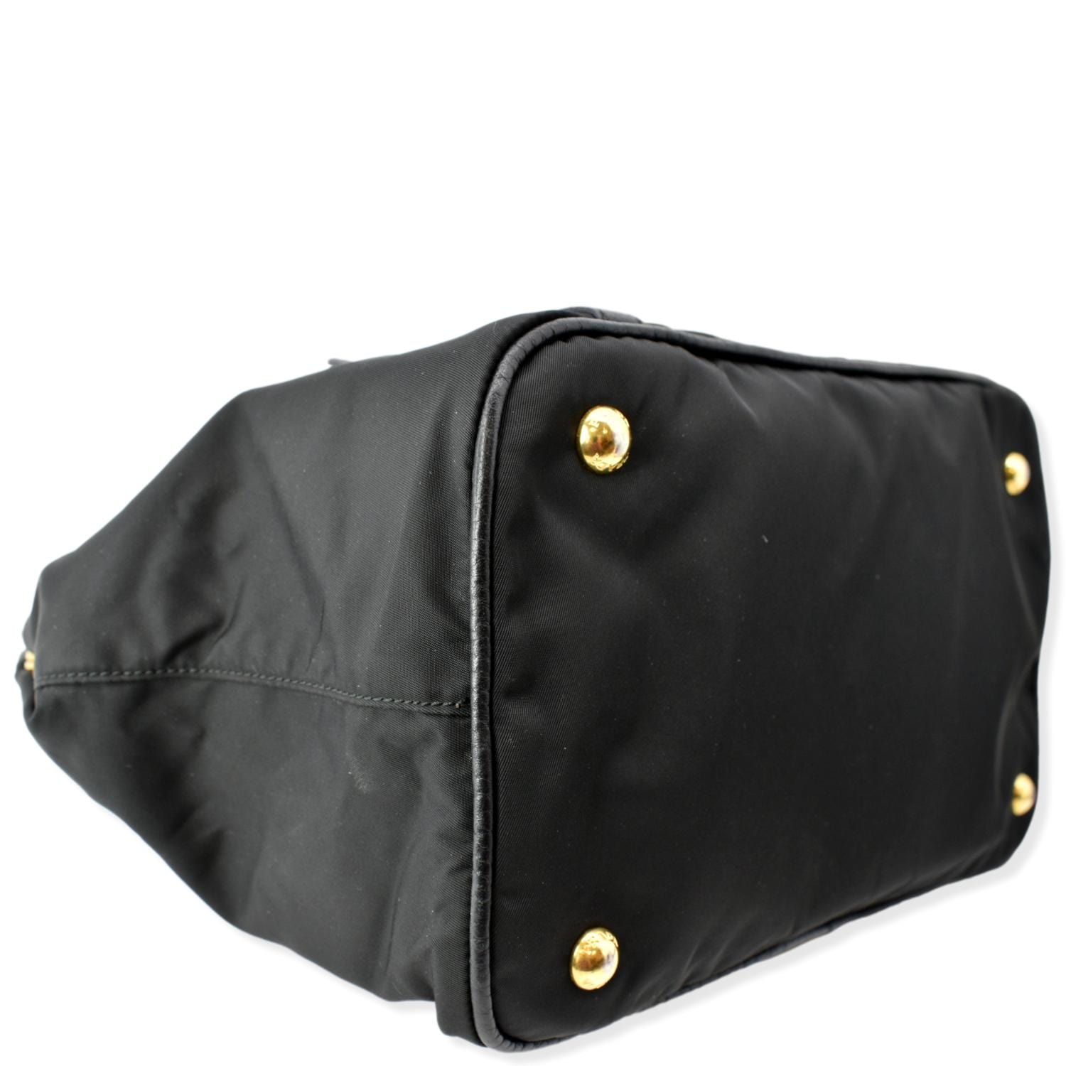 Authentic PRADA Nylon Tessuto Saffiano Black Leather Shoulder Tote Bag