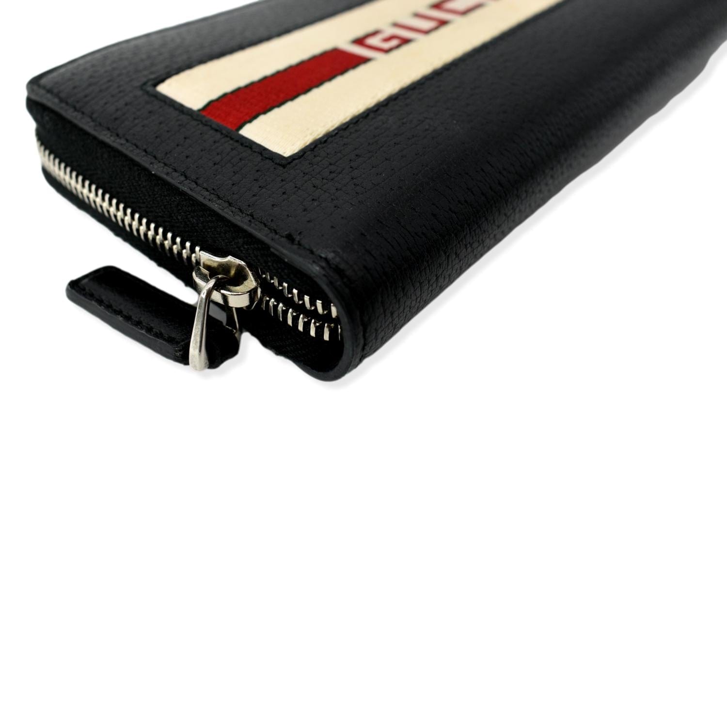 Gucci Unisex Black Leather Wallet with White Red Web Script Logo 408827  1094