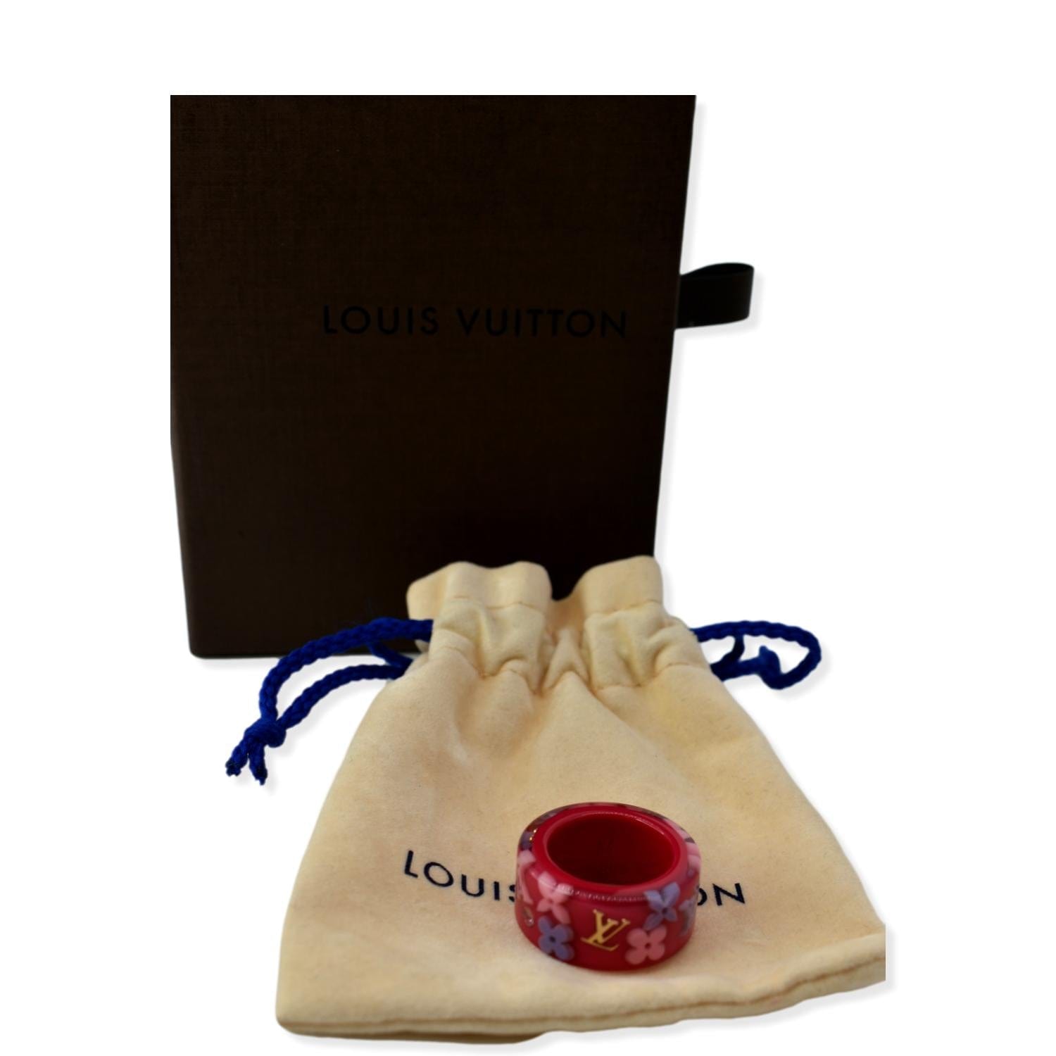 Louis Vuitton Pink Resin LV Logo Ring - Size 10