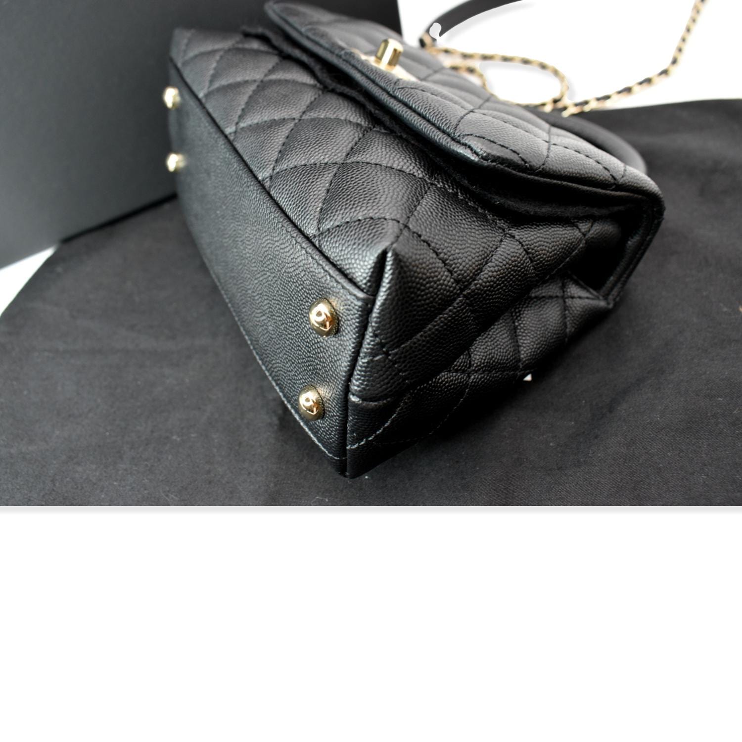 Black Quilted Caviar Leather Medium Classic Top Handle Flap Bag