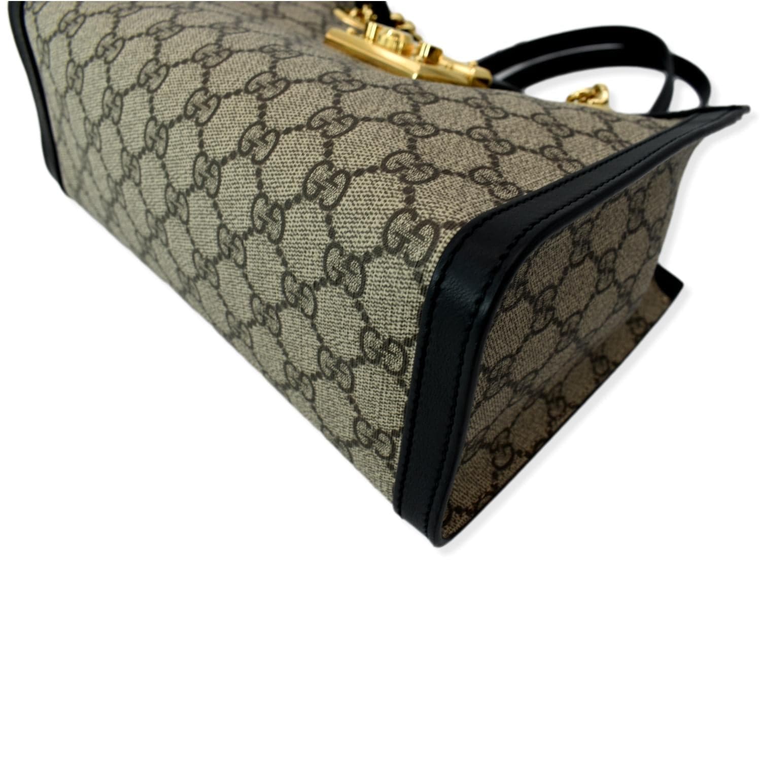 Gucci Black/Beige GG Supreme Canvas and Leather Small Padlock Shoulder Bag  Gucci
