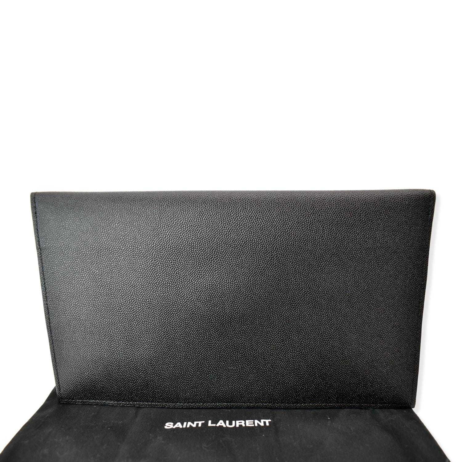 Saint Laurent YSL Black Uptown Leather Clutch Pochette For Sale at