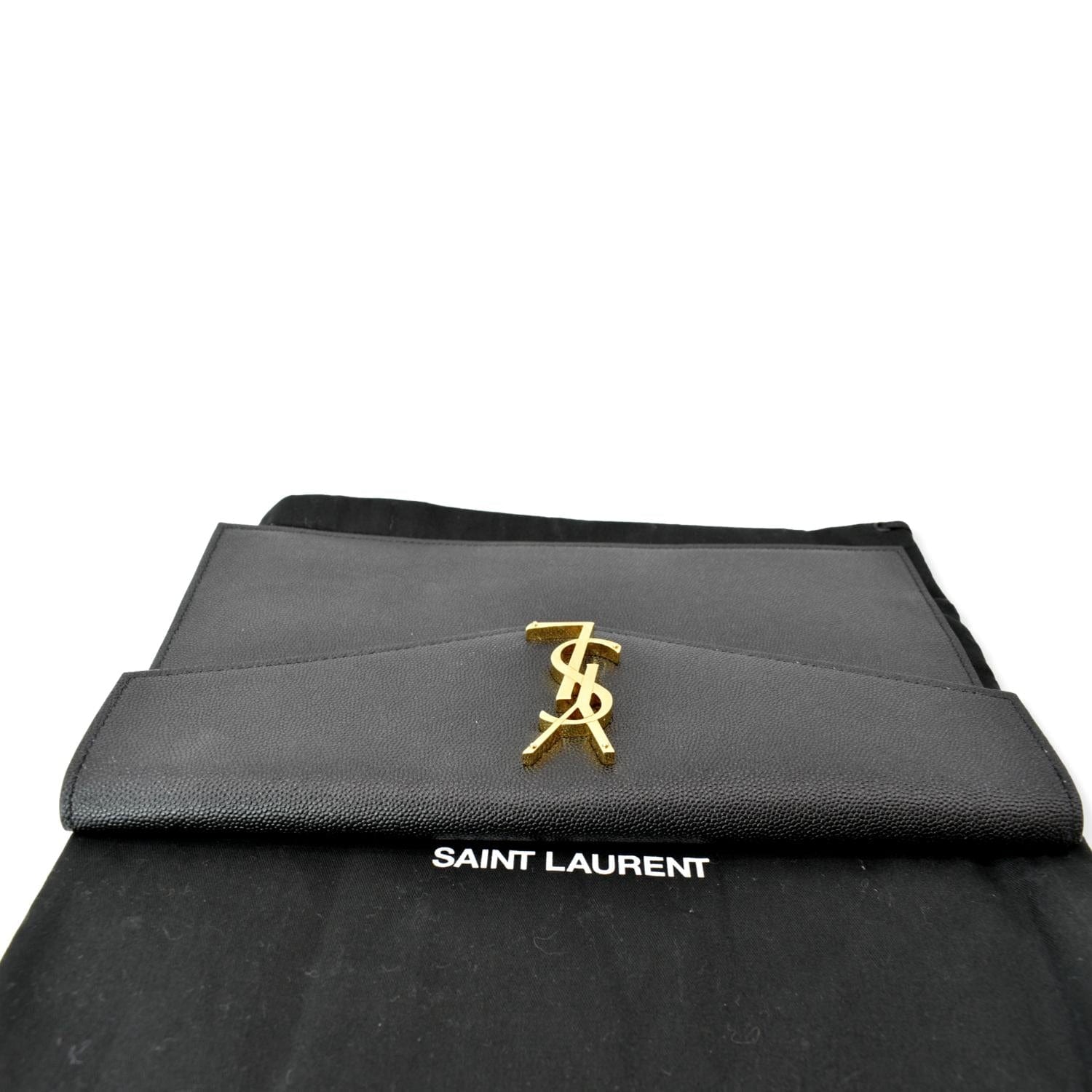Black Uptown YSL-plaque grained-leather clutch bag, Saint Laurent