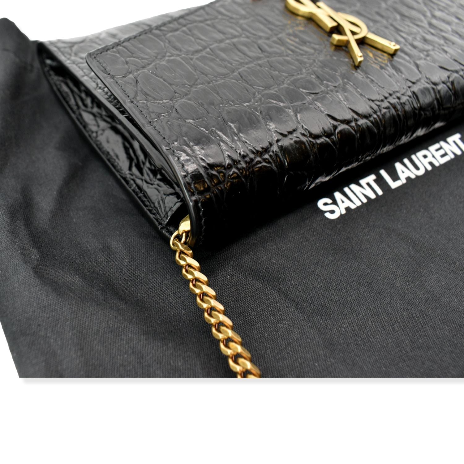 Authentic Saint Laurent Sunset Chain Wallet In Crocodile Embossed - YSL Bag