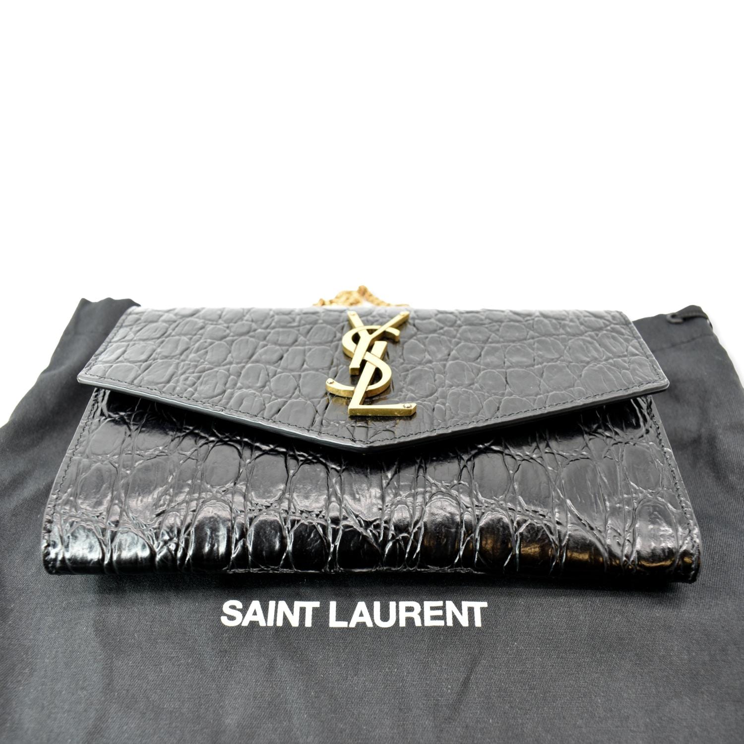 Saint Laurent - Women's Uptown crocodile-effect Clutch - Black - Leather