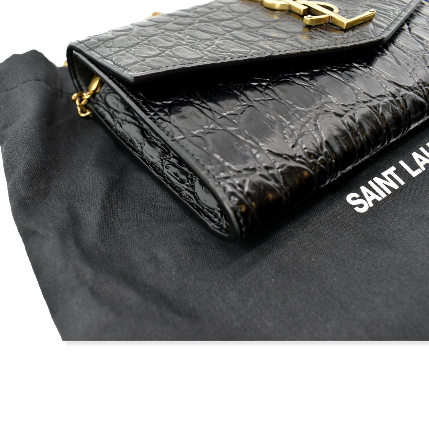 Saint Laurent Uptown Croc-effect Patent-leather Pouch - Black