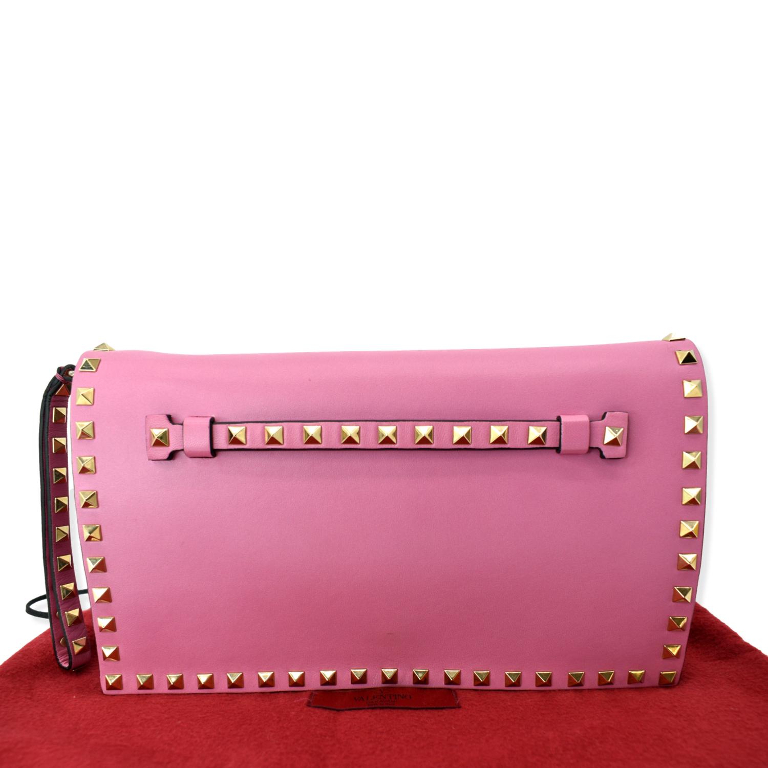 Pink Valentino Rockstud Flap Bracelet Leather Clutch bag