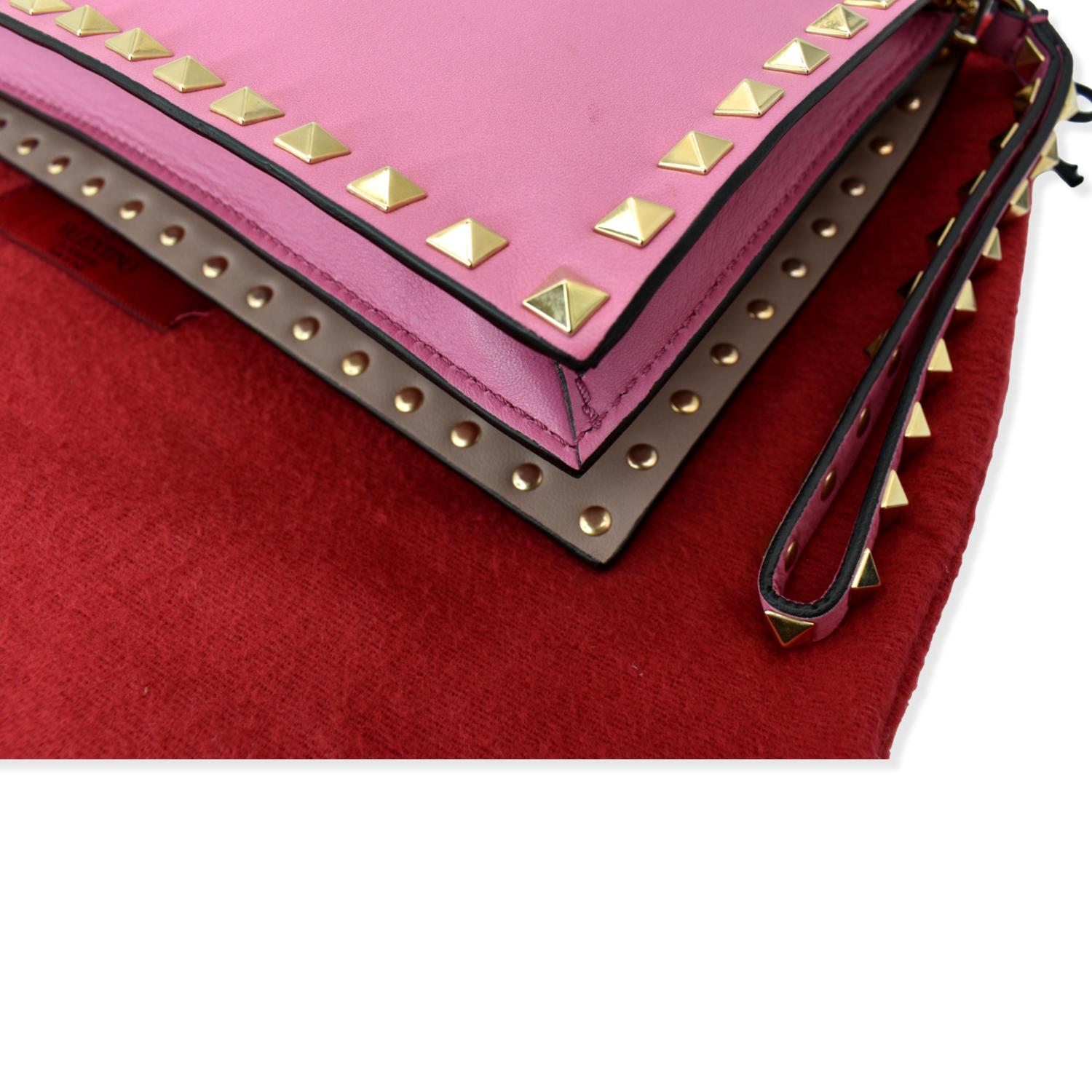 Valentino Clutch Nappa Rockstud Light Pink Leather Wristlet - MyDesignerly