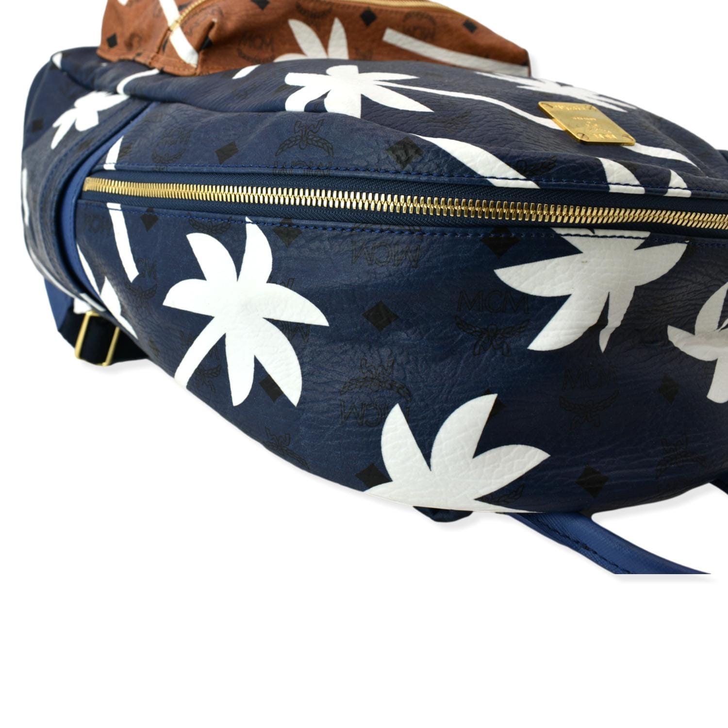 MCM Medium Palm Tree Visetos Coated Canvas Backpack Blue