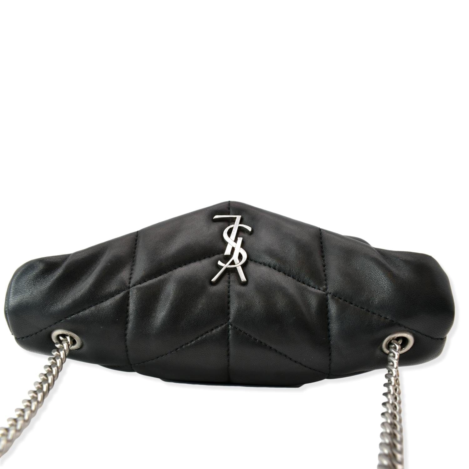 Loulou Puffer Mini Genuine Leather Crossbody Bag Black Super Soft