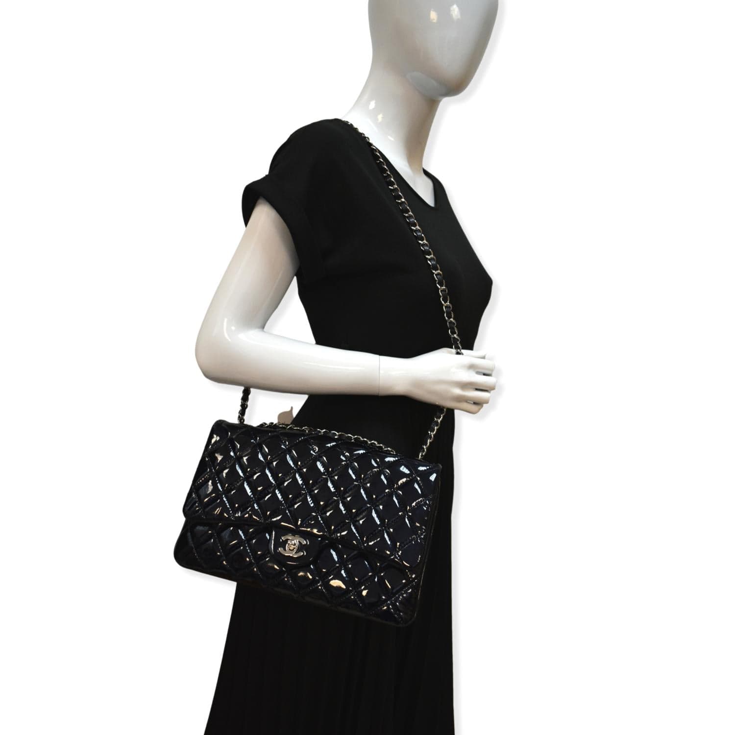 Vintage 90s Chanel Black Patent Leather Shoulder Flap Bag