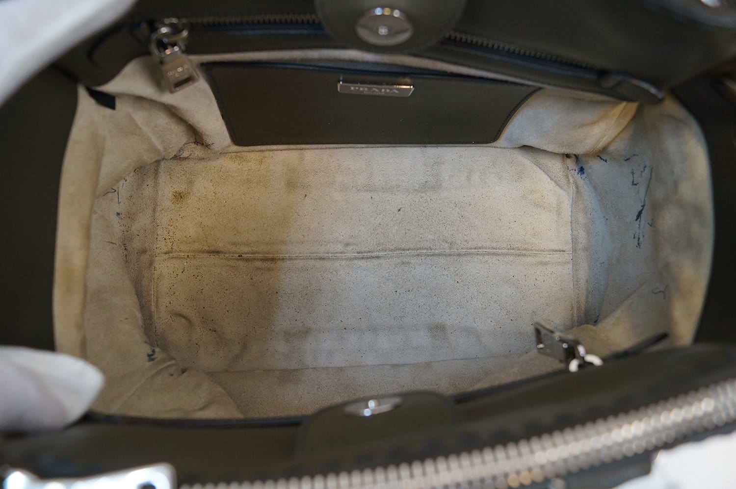 PRADA City Twin Pocket Calf Leather Tote Shoulder Bag Taupe- 15% OFF