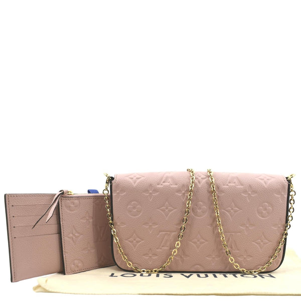 LOUIS VUITTON Pochette Felicie Monogram Empreinte Leather Chain Wallet Rose Poudre