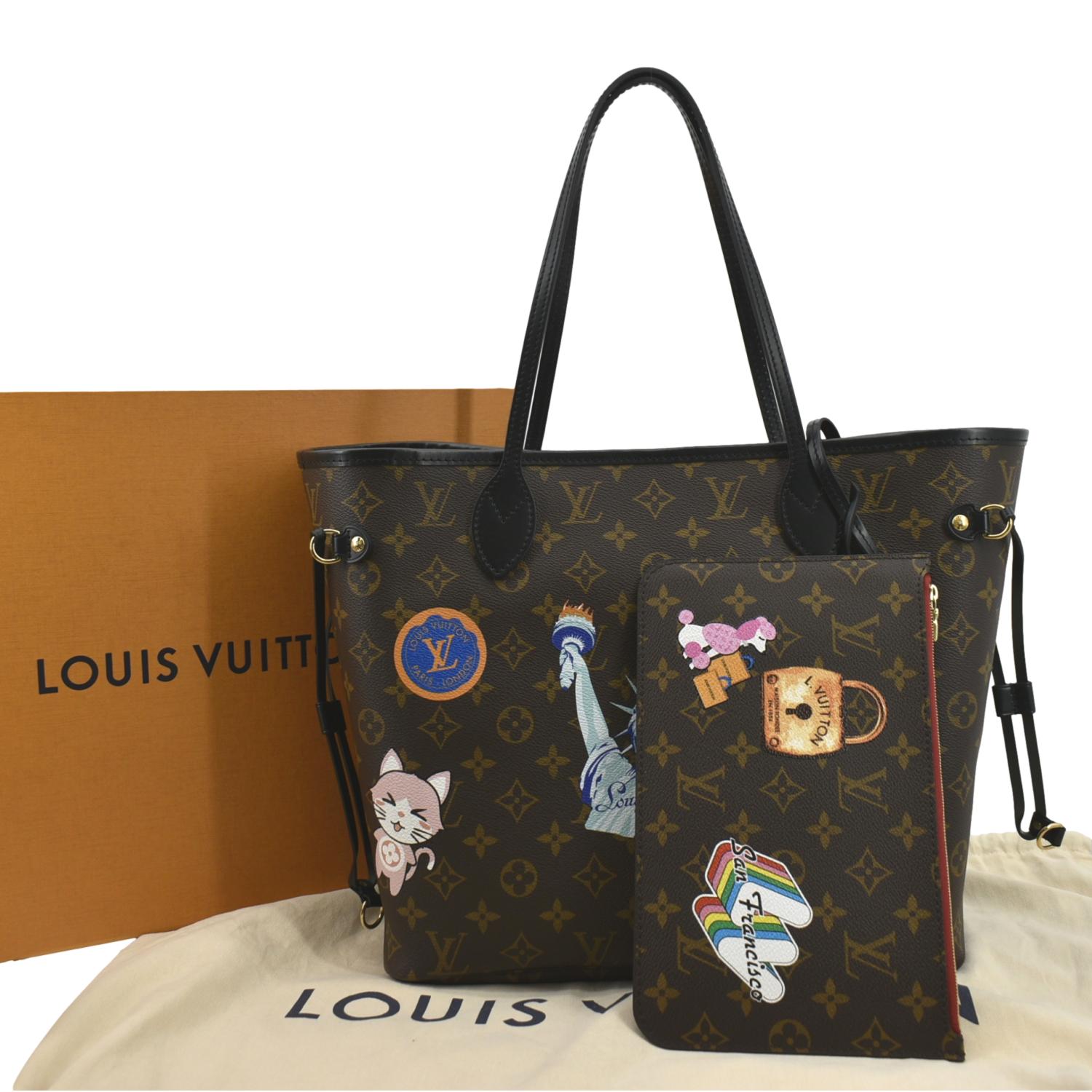 AUTH LOUIS VUITTON PATCHES STORIES LIMITED DAMIER EBENE CANVAS NEVERFULL MM  BAG