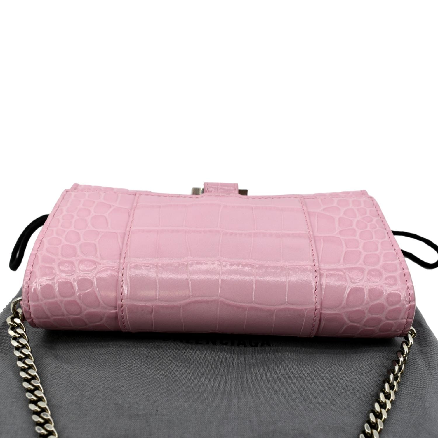 Hourglass Croc Effect Leather Tote Bag in Pink - Balenciaga