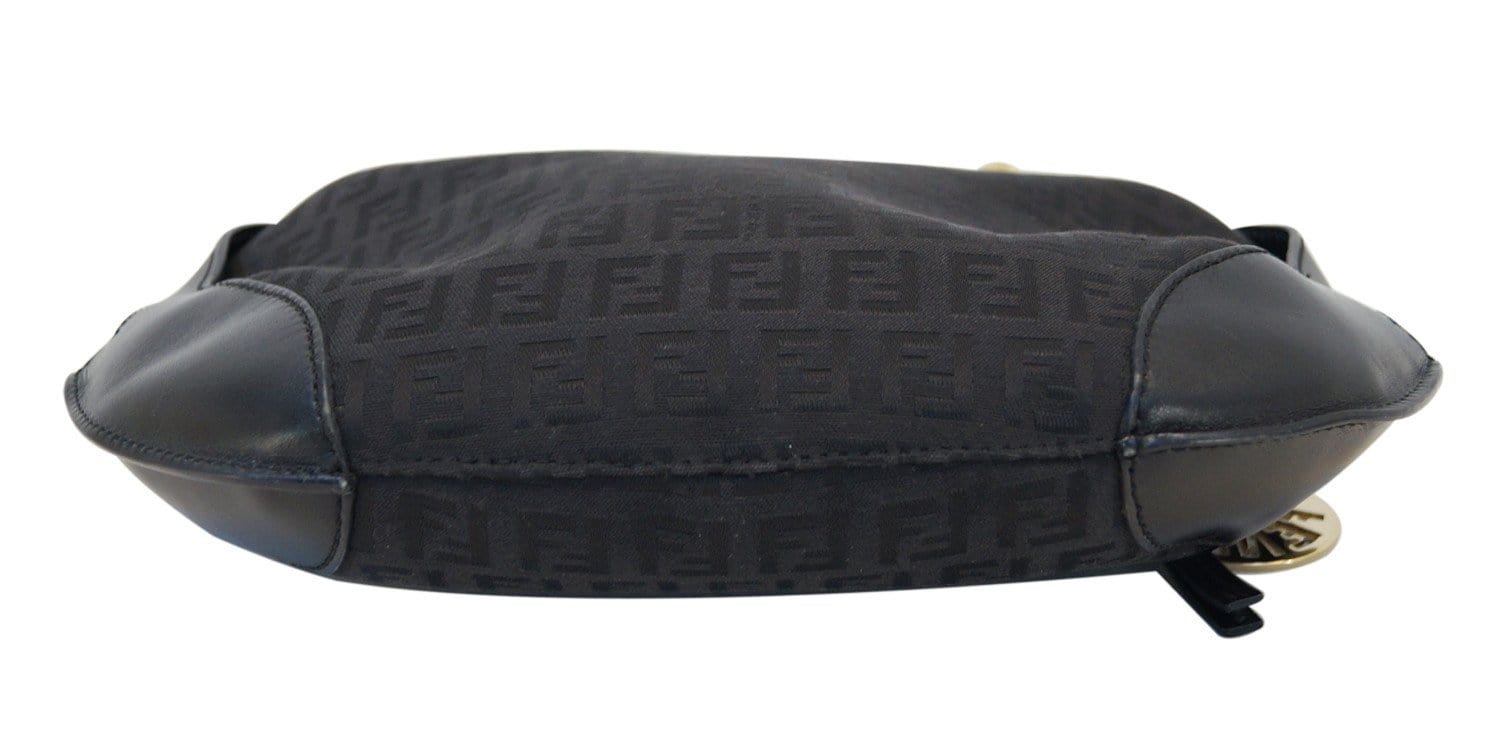Authenticated Used FENDI Fendi Semi-Shoulder Bag 8BR036 Zucchino Canvas Leather  Black Silver Hardware Women's 