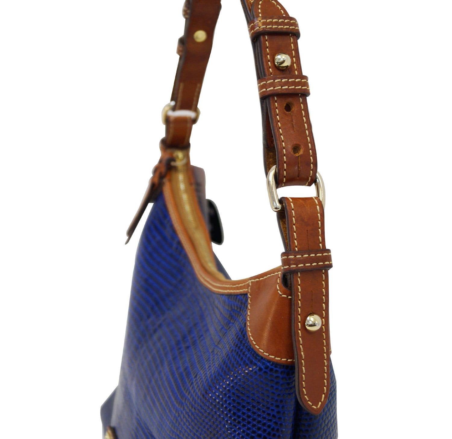 Duck Blue Hobo Bag Removable Camel Leather Handle / Corduroy 
