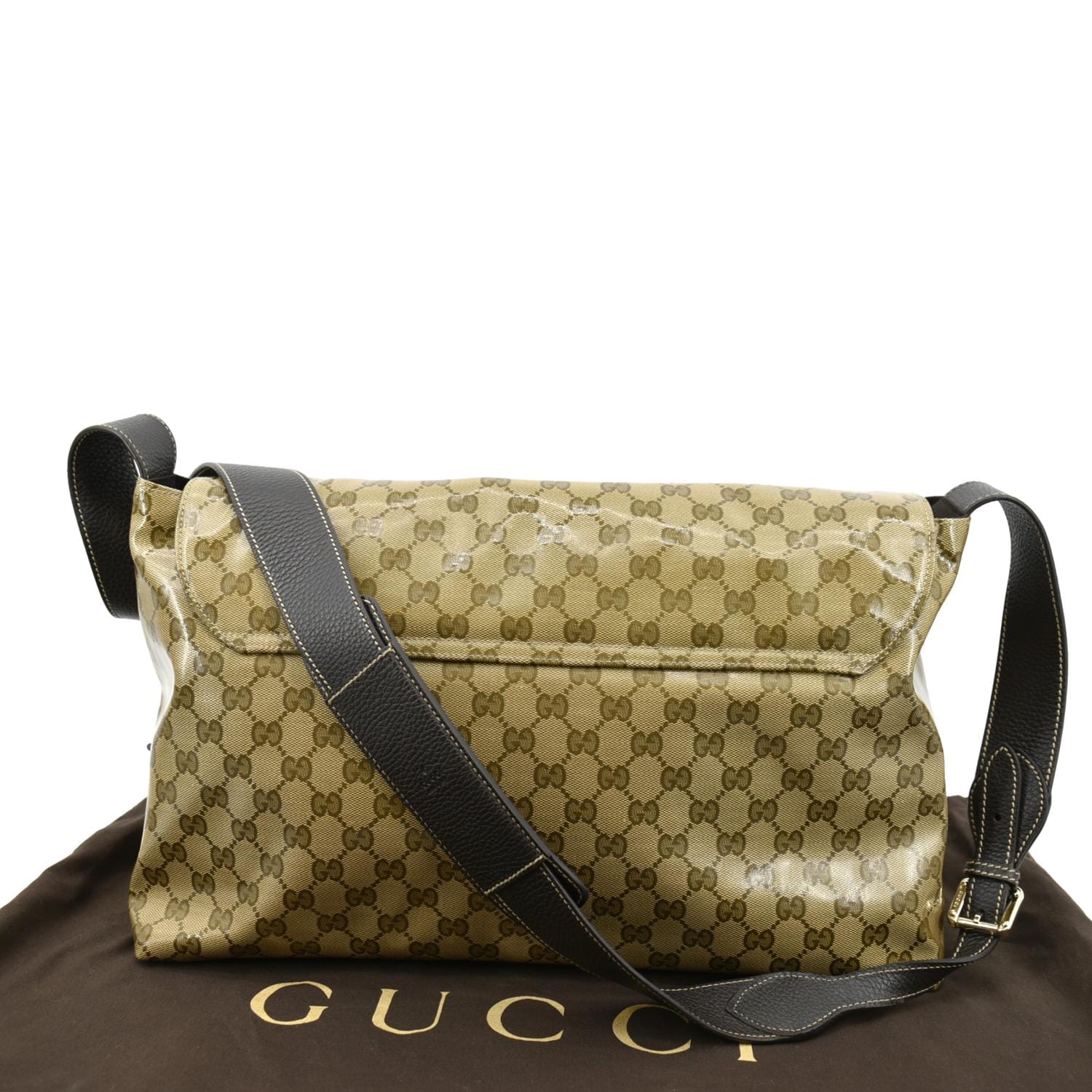 Gucci Zip Top Messenger Bag GG Coated Canvas Large Brown
