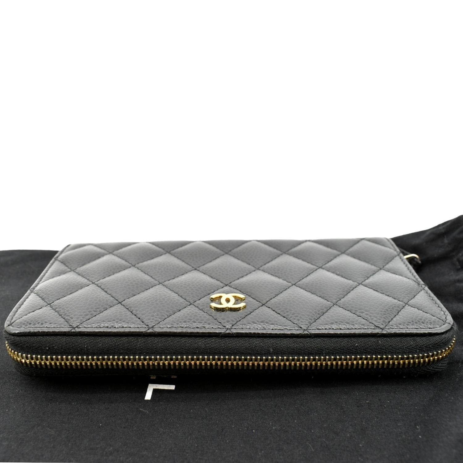 Chanel Caviar Quilted Zip Around Coin Purse Wallet Black